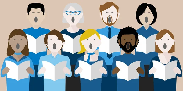 Groupe Diversifié Adultes Chantant Dans Une Chorale Multiculturelle — Image vectorielle