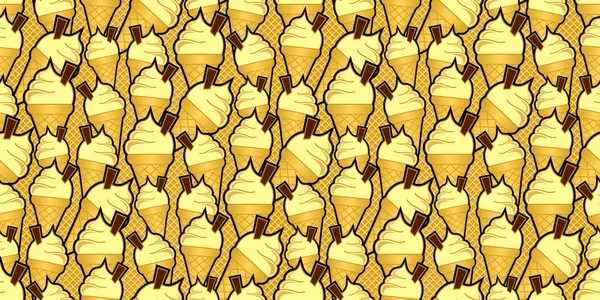 Ванильное Мороженое Шоколадными Хлопьями Фоне Бесшовных Вафель — стоковый вектор