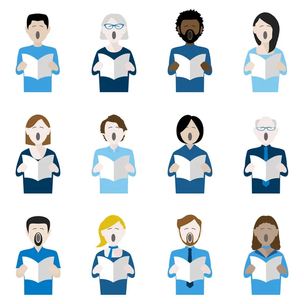 çok ırklı yetişkin Koro şarkıcıları on iki simge kümesi