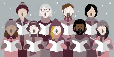 diverse group of adults singing christmas carols in a multicultural choir clipart