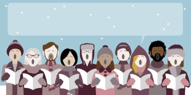 group of christmas carol singers with speech bubble for text clipart