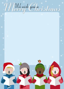children singing Christmas carols with room for text clipart