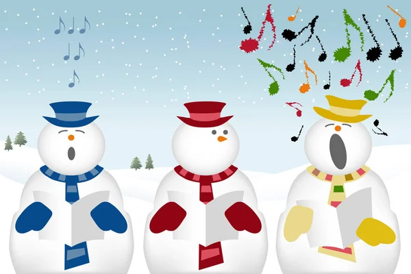 Weihnachtslieder singen Schneemänner lizenzfreie Stockvektoren