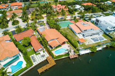 Hava dron görüntü waterfront Miami Beach su evleri