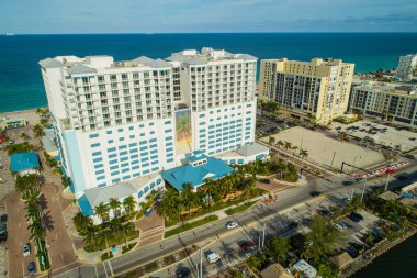 Aerial drone image of the Margaritaville Hollywood Beach Resort Florida clipart