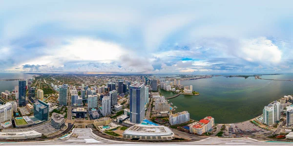 Panorama Esférico Drone Aéreo Downtown Brickell Miami Dade Florida Usa — Fotografia de Stock