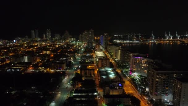 Luchtfoto Nacht Schot Miami Beach Alton West Avenue — Stockvideo