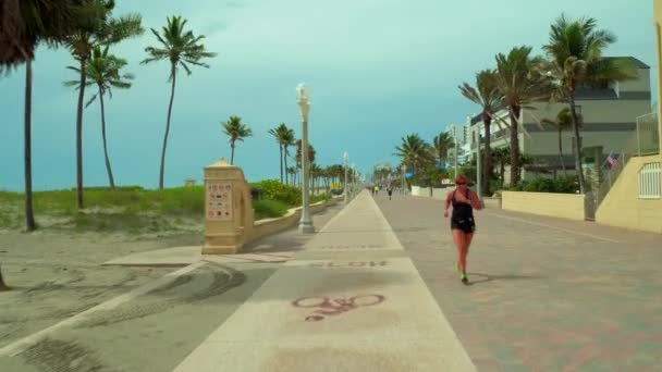 Seyahat Hedef Hollywood Beach Florida Bisiklet Şeritli Tahta — Stok video