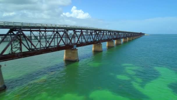 Luchtfoto Roll Florida Keys Eiland Spoorweg Overzeese Landschap 24P — Stockvideo