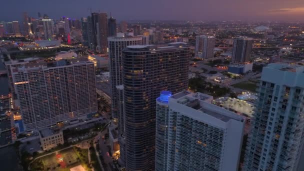 Aerial Twilight Miami Roll Footage — Stock Video