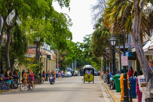 KEY WEST, FLORIDA, USA - JUNE 9, 2018: Summer time street photos of Key West a world famous tropical tourist travel destination in South Florida 