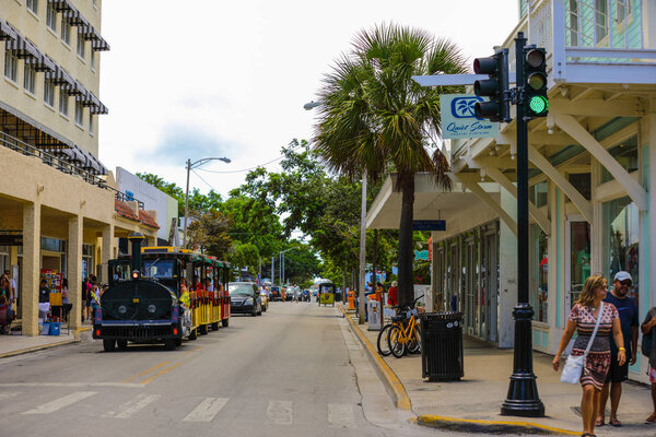 KEY WEST, FLORIDA, USA - JUNE 9, 2018: Summer time street photos of Key West a world famous tropical tourist travel destination in South Florida 