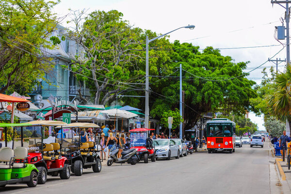 KEY WEST, FLORIDA, USA - JUNE 9, 2018: Summer time street photos of Key West a world famous tropical tourist travel destination in South Florida 