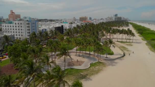 Aerial Miami Beach Lummus Park Ocean Drive — Stock Video