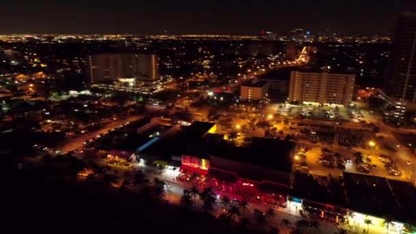 Filmagem Aérea Noite Fort Lauderdale Praia Restaurantes Clubes — Vídeo de Stock