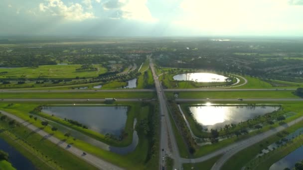 Aerial Scenic Highway Interchange Merging Roads 60P — Stock Video