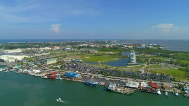 Aerial Drone Scene Port Cape Canaveral Florida — Stock Video