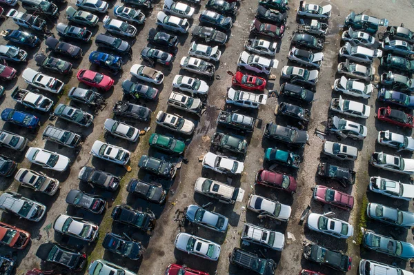 Drone Aéreo Foto Ferro Velho Automotivo — Fotografia de Stock