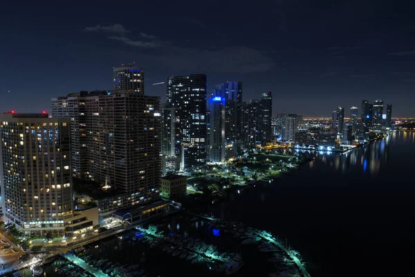 Luchtfoto Night Drone Foto Van Miami Nachts — Stockfoto