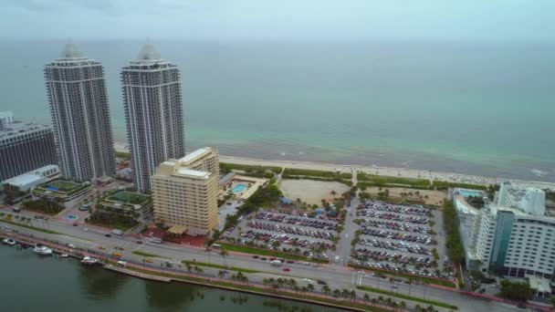 Aerial Collins Avenue Miami Beach Beachfront Real Estate — Stock Video