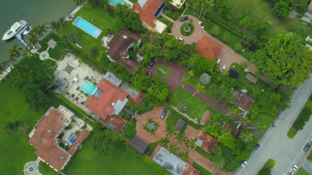 Vídeo Estático Aéreo Sobre Casas Mansão Luxo Miami Beach — Vídeo de Stock