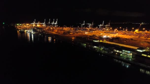 Deo Drone Aéreo Port Miami Meia Noite — Vídeo de Stock
