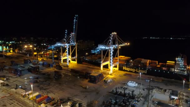 Luchtfoto Viaduct Haven Miami Nachts — Stockvideo