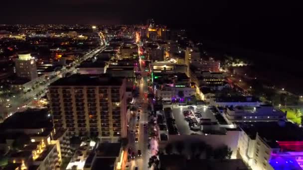Aereo Iper Lapse Miami Beach Luci Della Città Riprese Notturne — Video Stock