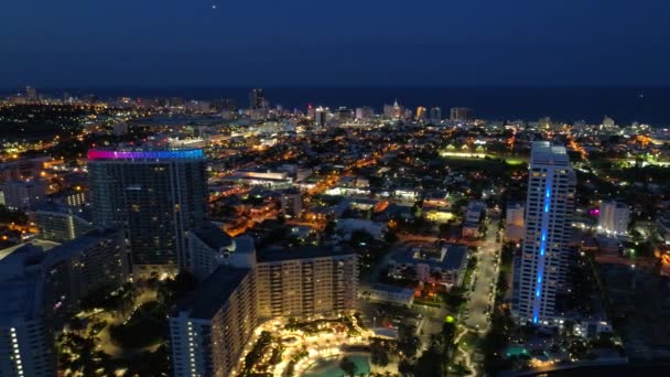 Miami Aérea Acima Noite — Vídeo de Stock