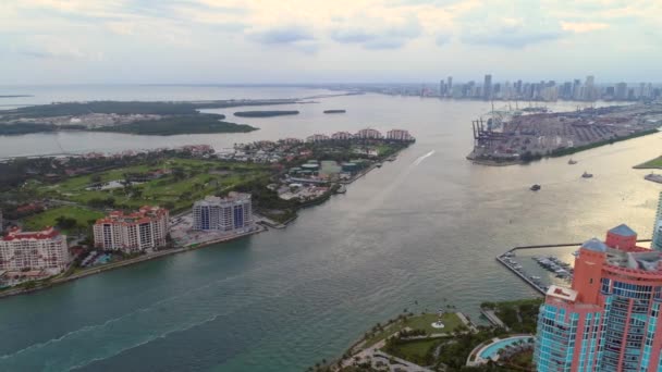 Légi Utazás Florida Miami Beach View Sziget Halász Kikötő Felvétel — Stock videók