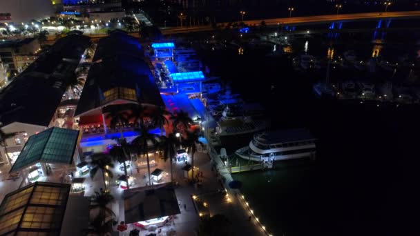 Aerial Bayside Miami Natt Videofilmer 24P — Stockvideo