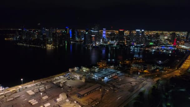 Miami Antenn Natt Drone Staden Footage — Stockvideo