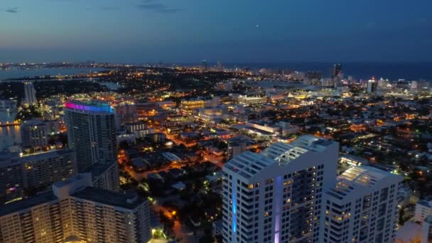 Miami Bei Nacht Drohnenaufnahmen — Stockvideo