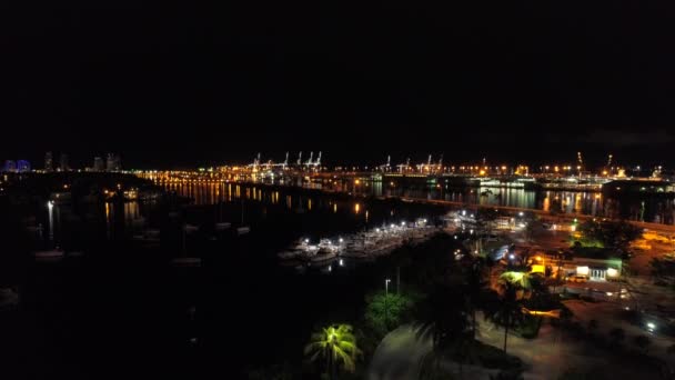 Aerial Night Drone Footage Miami Beaches — Stock Video