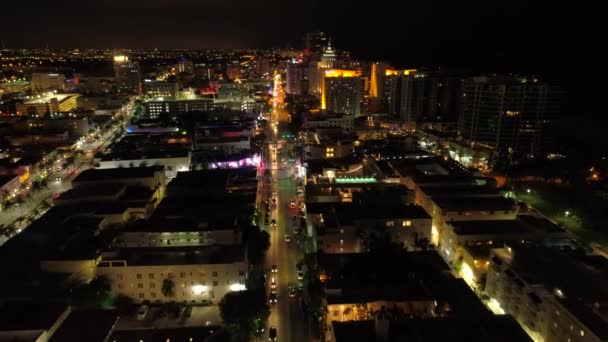 Lotu Ptaka Nocy Drone Nagrania Miami Plaże — Wideo stockowe