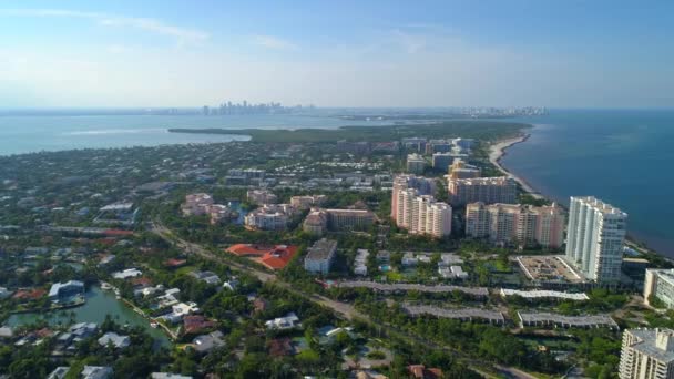 Aerial Miami Dade Key Biscayne Florida Scenic Tour Condominiums Water — Stock Video