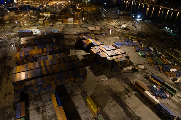 Luftbild Von Frachtcontainern Für Die Industrielle Schifffahrt Hafen Miami — Stockfoto