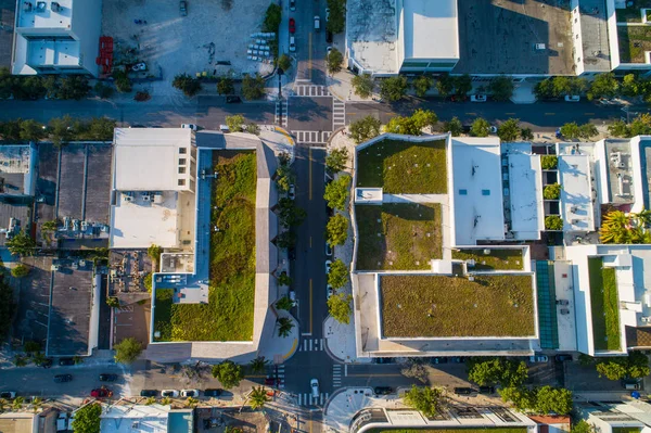 Aerial Drone Image Rooftop Gardent Net Zero Carbon Impact — Stock Photo, Image