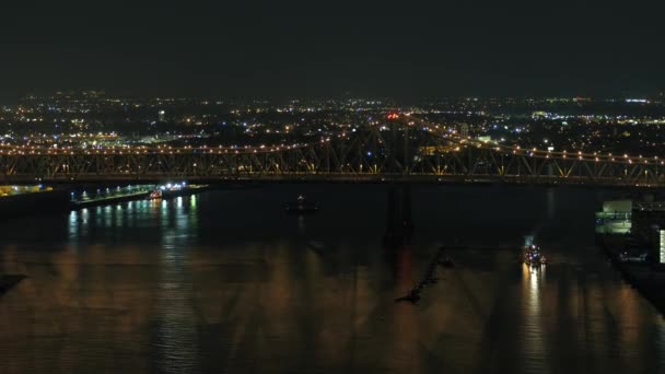 Antenne Nachtbrücke Neue Orleaner Halbmond Stadtverbindung — Stockvideo