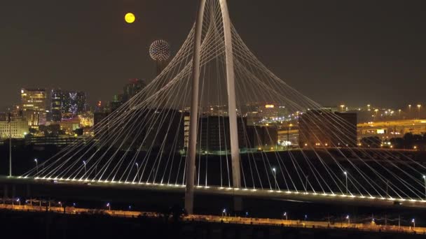 Aerial View Margaret Hunt Hill Bridge Dallas Night Texas — Stock Video