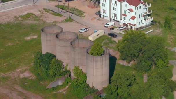 Luchtfoto Video Oude Graan Silos Houston Texas Landmark — Stockvideo