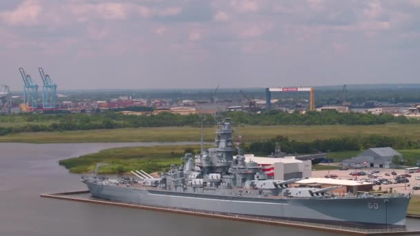 Vídeo Aéreo Uss Alabama Battleship Memorial Park — Vídeo de stock