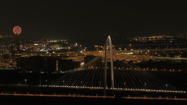 Gece Texas Dallas Cityscape Havadan Görünümü — Stok video