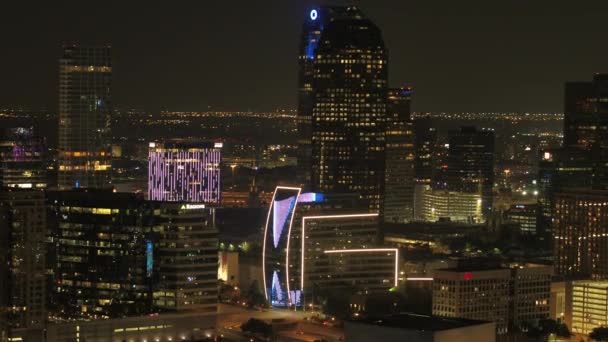 Dallas Texas Noite Drone Aéreo Vídeo — Vídeo de Stock