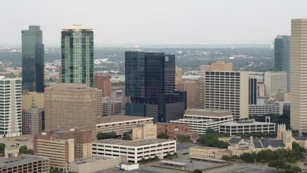 Flygfoto Över Fort Worth Stadsbilden Med Byggnader Texas Usa — Stockvideo