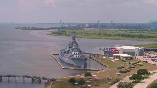 Episka Filmen Battleship Memorial Park Spanska Fort Uss Alabama Usa — Stockvideo