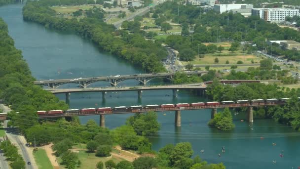 Austin Cityscape Colorado Nehri Texas Abd Havadan Görünümü — Stok video