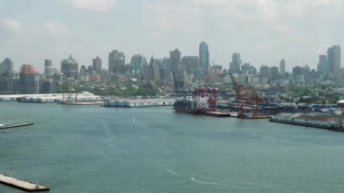 New York cityscape ve liman, ABD havadan görünümü 