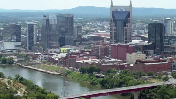 Aerial Nashville Cumberland River Downtown — Stock Video