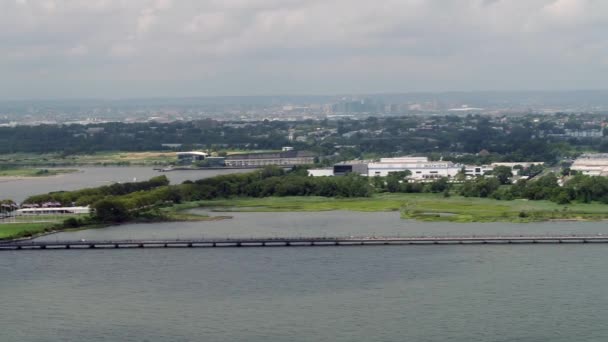 Filmagem Panorâmica Aérea Liberty State Park New Jersey — Vídeo de Stock